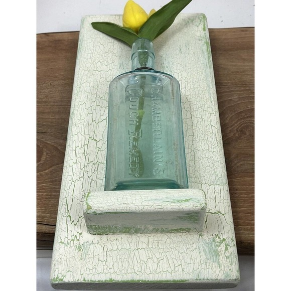 Aqua Blue CHAMBERLAIN’S Cough Remedy DES MOINES IA Medicine Bottle Tulip Folk - Picture 4 of 13